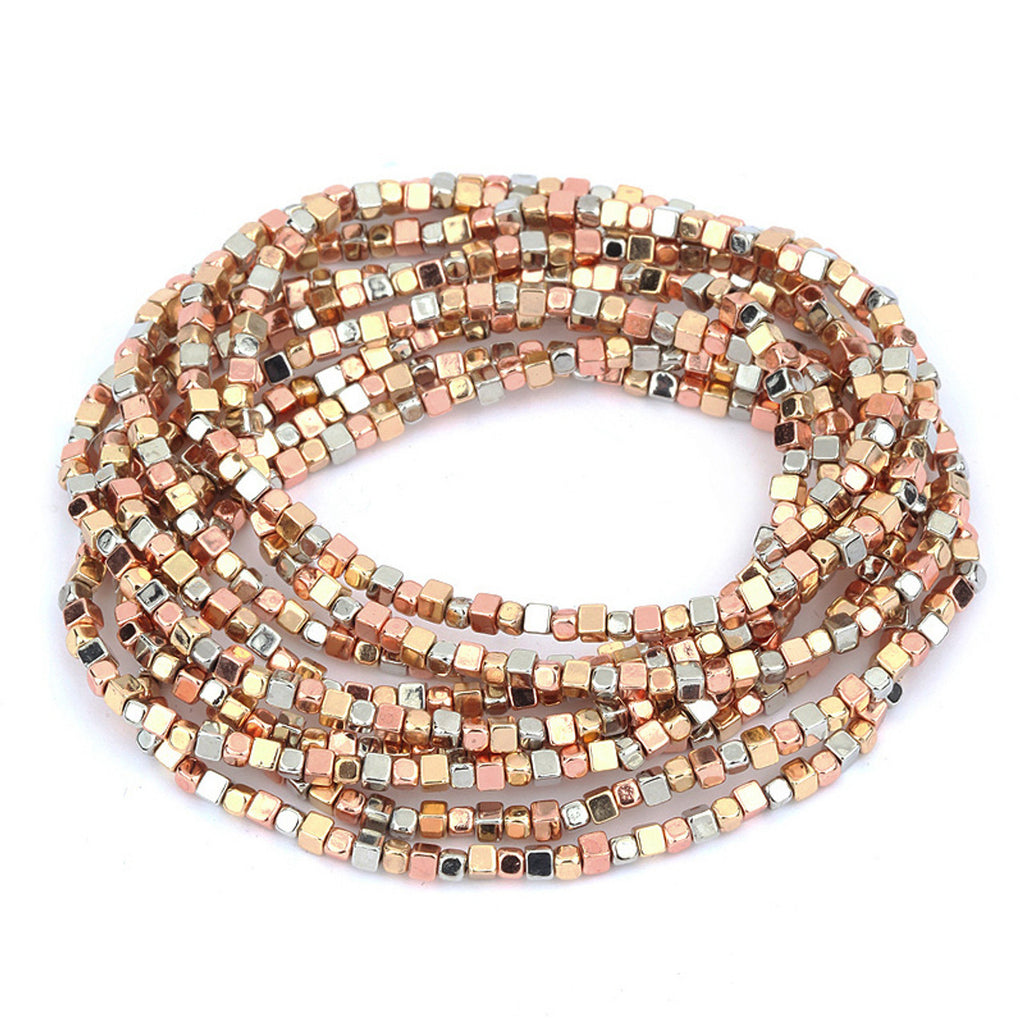 ACCESSORIZ-IT 3 Strand Metal Bead Stretch bracelet