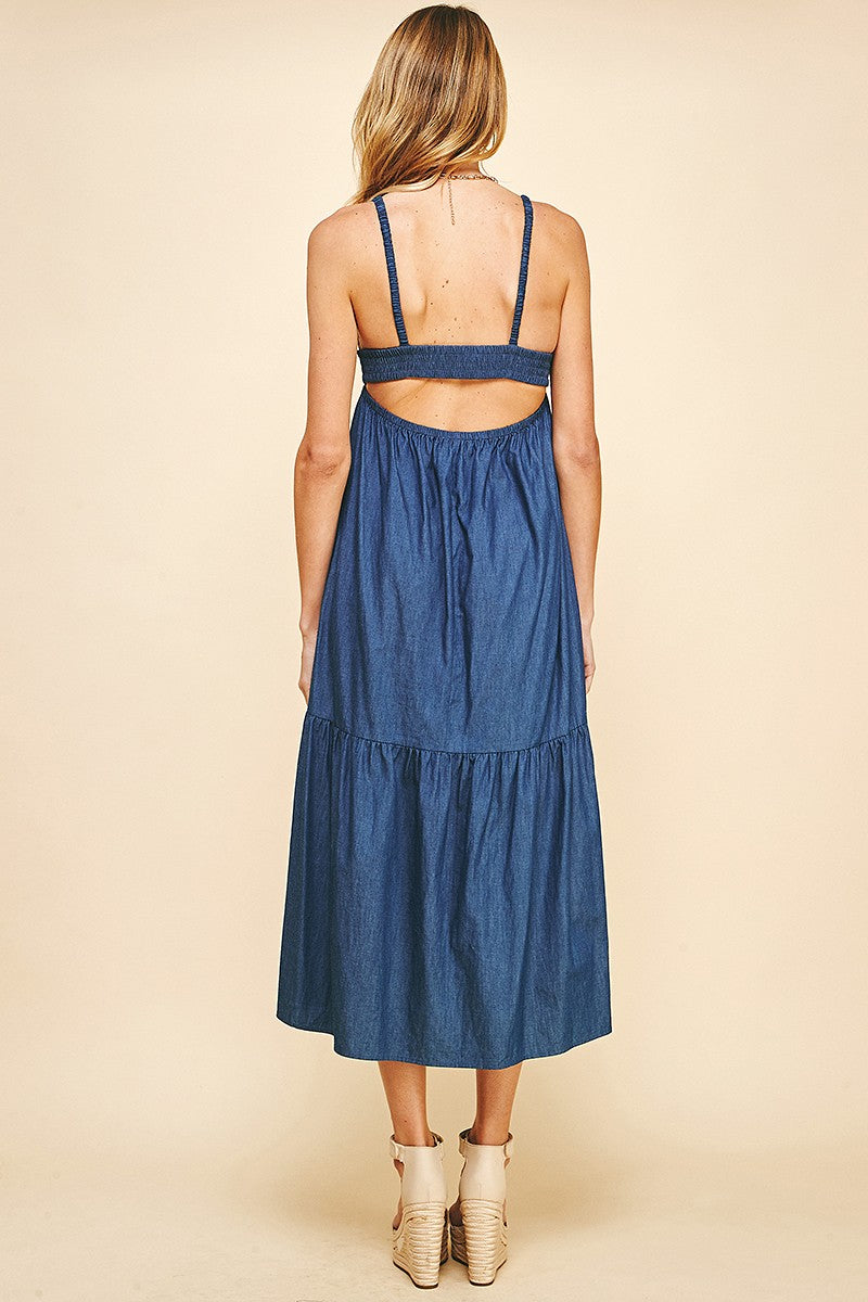 PINCH Sleeveless Open Back Tiered Dress